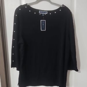 Karen Scott Black Top with Pearl Details